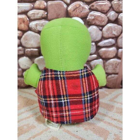 Vintage 1987 Baby Kermit The Frog Plush Stuffed Animal Red Flannel Plaid Vest #A - Picture 3 of 8